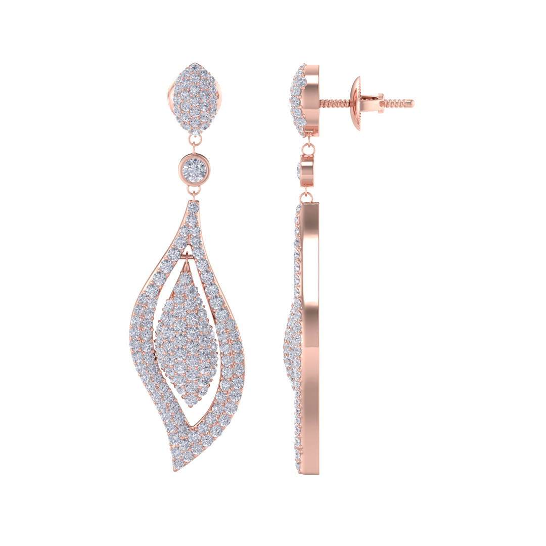 Teardrop earrings in rose gold with white diamonds of 1.08 ct in weight