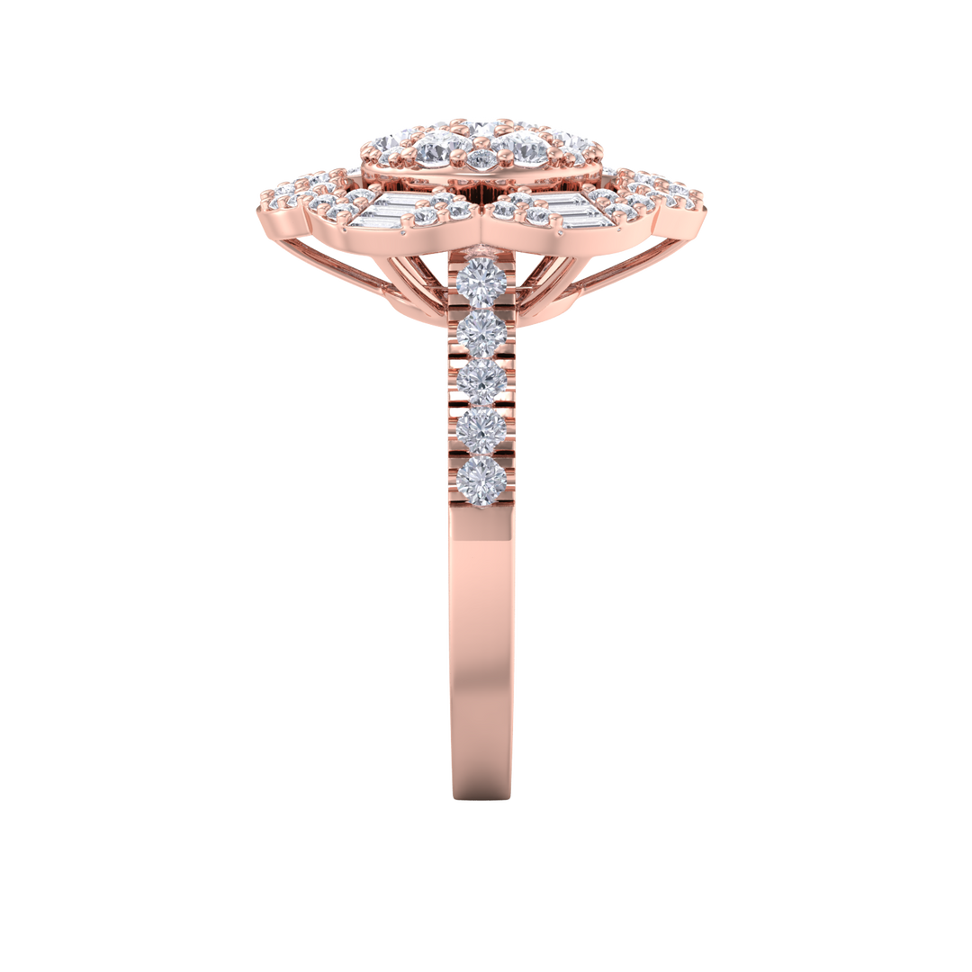 Diamond flower ring in rose gold with white diamonds of 1.52 ct in weight
