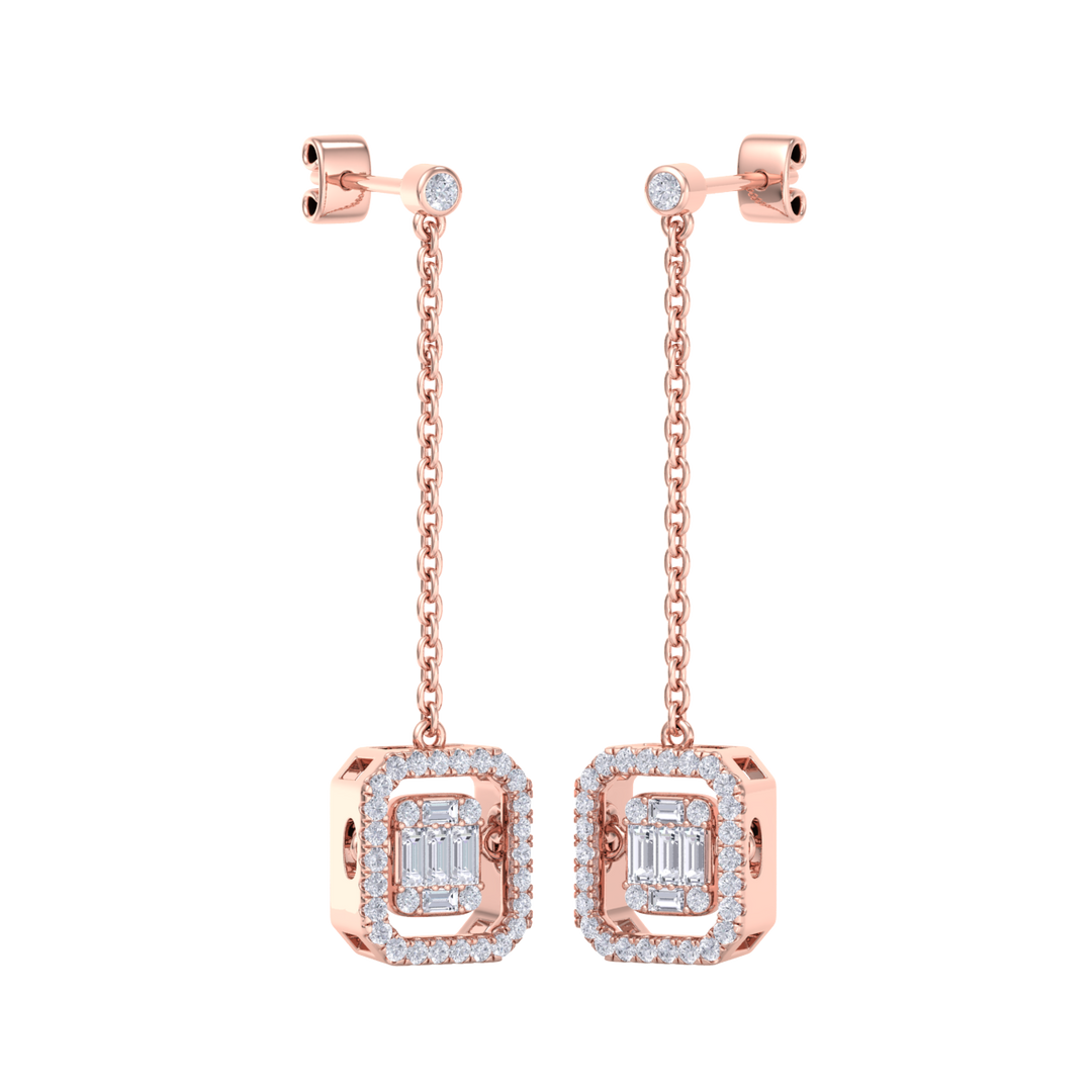 Diamond drop earrings in yellow gold with white diamonds of 0.69 ct in weight