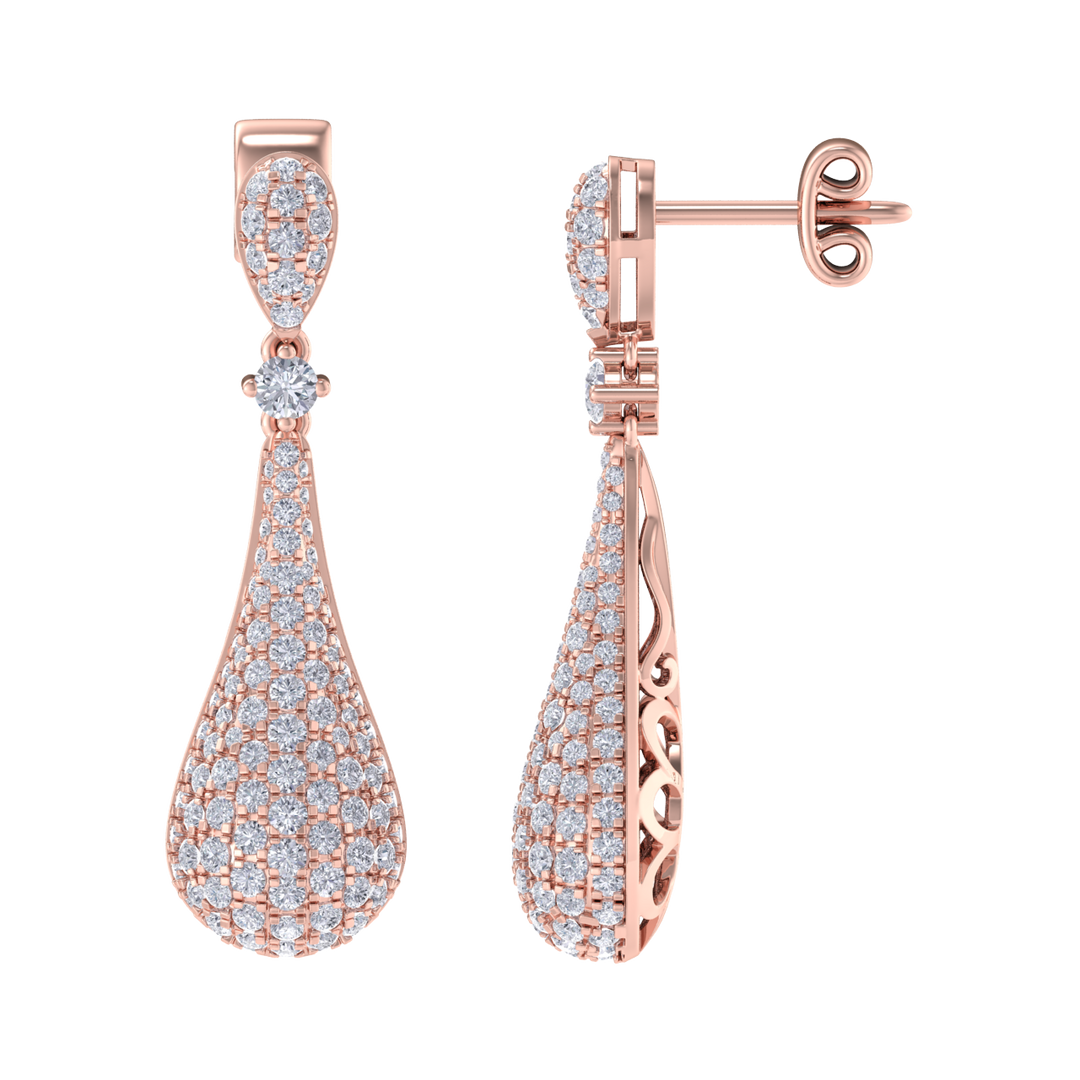 Diamond chandelier earrings in yellow gold with white diamonds of 1.73 ct in weight