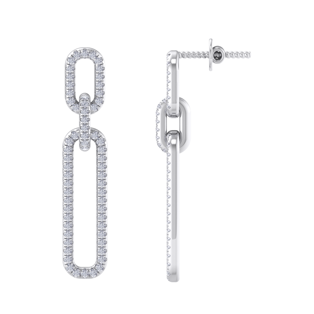 Diamond chain link earrings in yellow gold with white diamonds of 0.50 ct in weight