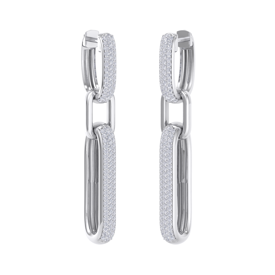 Chunky diamond chain link earrings in yellow gold with white diamonds of 0.87 ct in weight