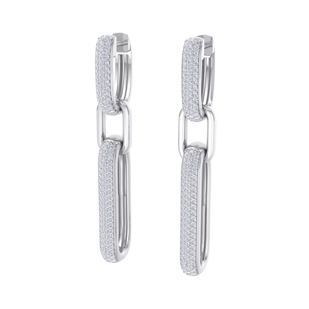 Chunky diamond chain link earrings in white gold with white diamonds of 0.87 ct in weight