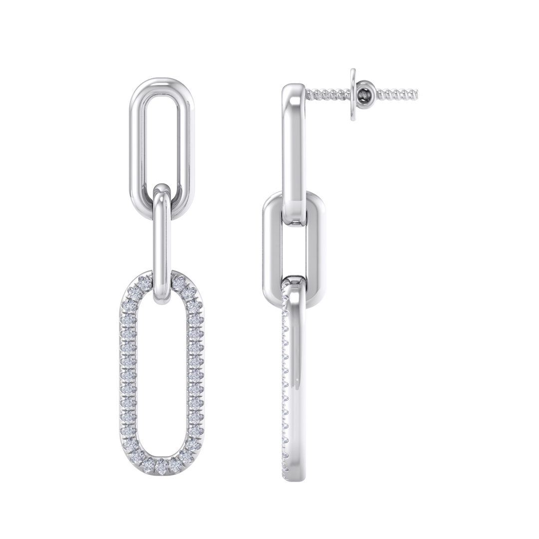 Diamond chain link earrings in yellow gold with white diamonds of 0.25 ct in weight