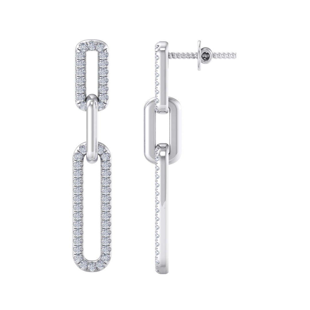Diamond chain link earrings in yellow gold with white diamonds of 0.40 ct in weight