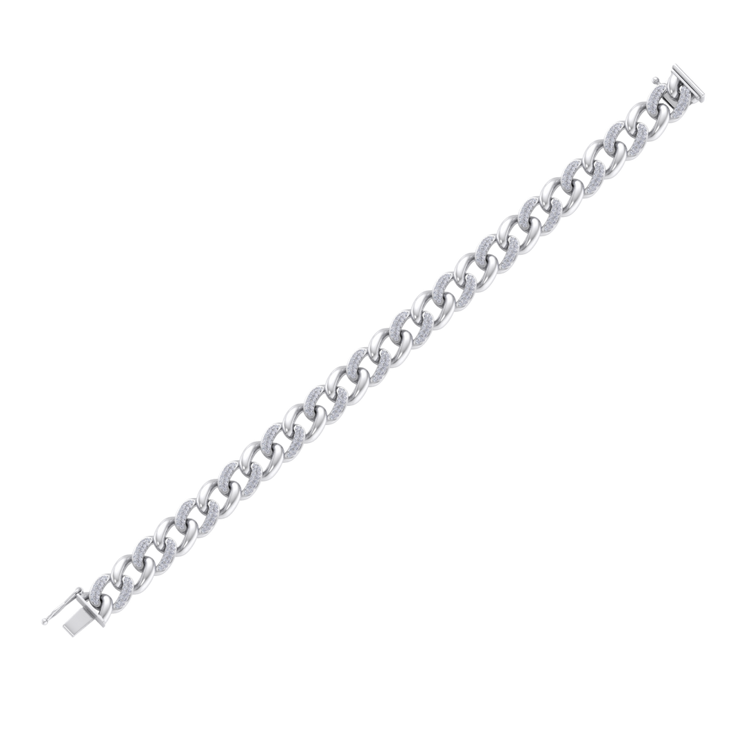 Diamond curb chain link bracelet in white gold with white diamonds of 1.82 ct in weight