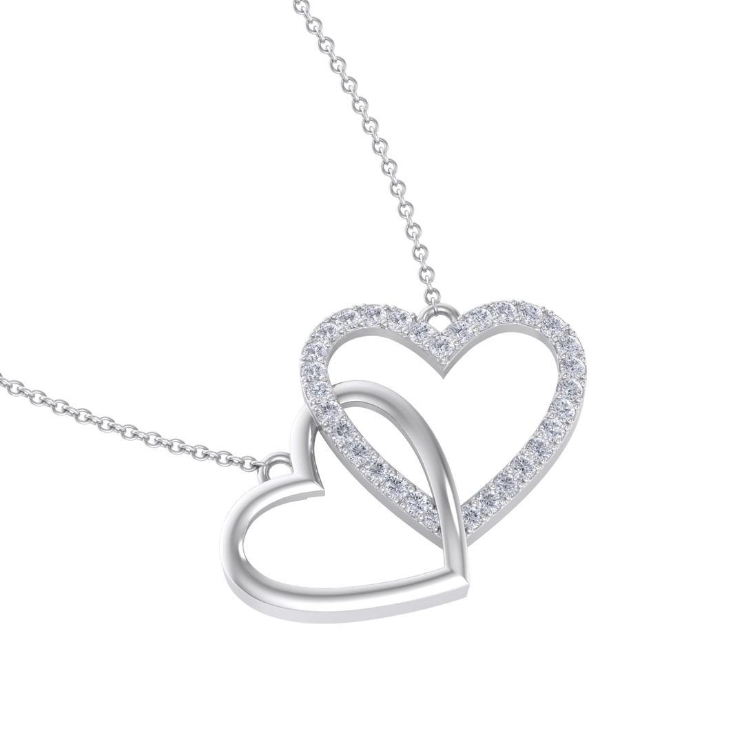 Cute hearts necklace in white gold with white diamonds of 0.61 ct in weight