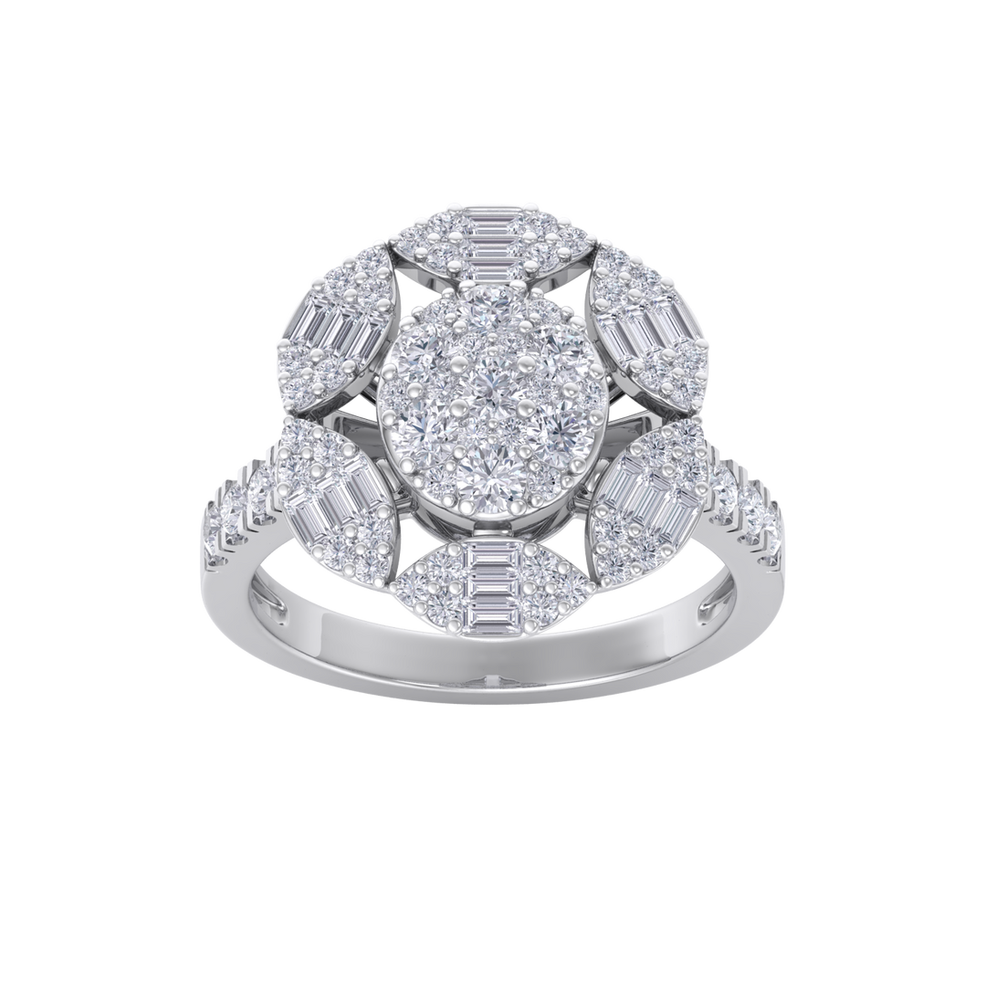 Diamond flower ring in rose gold with white diamonds of 1.52 ct in weight