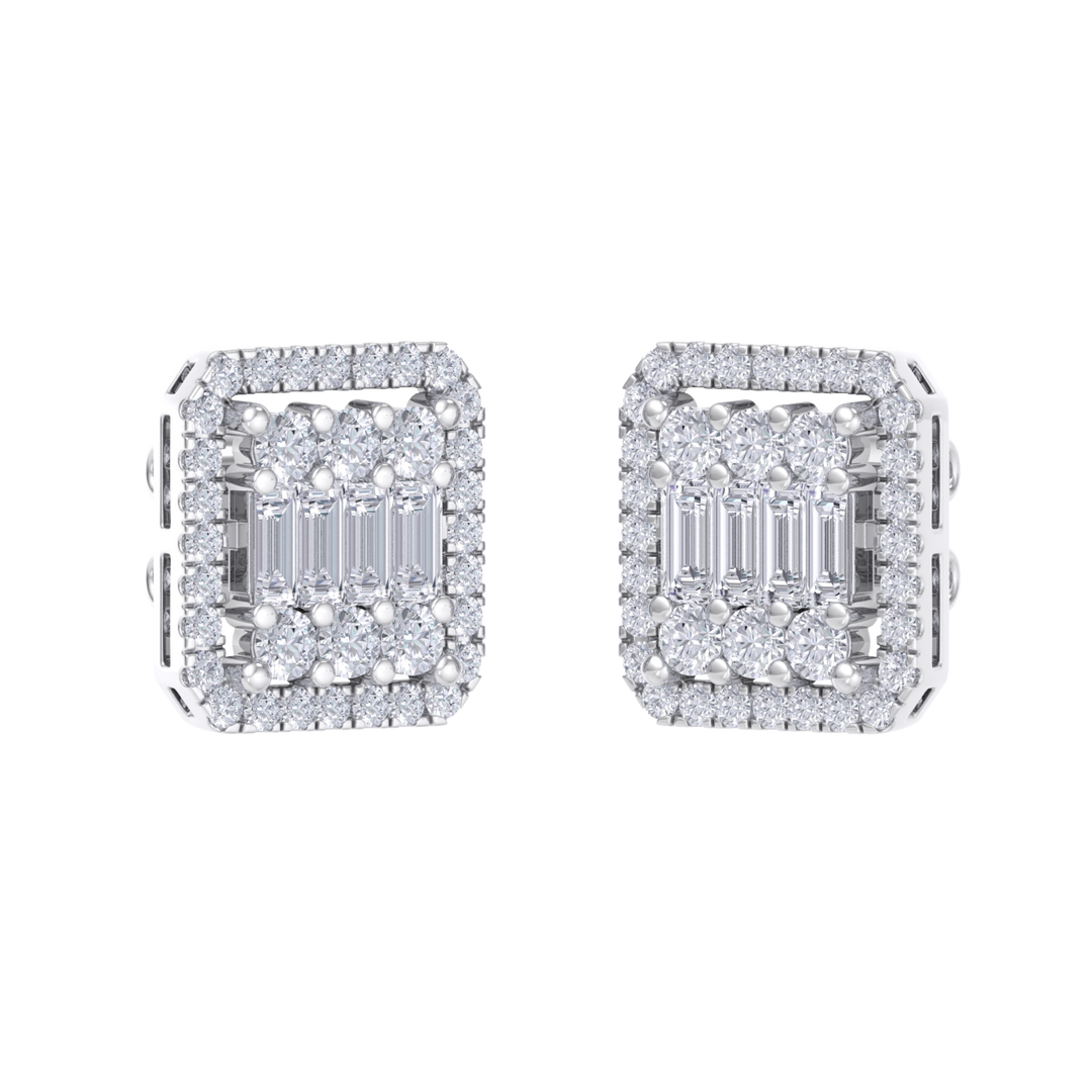 Square earrings in white gold with baguette white diamonds of 0.89 ct in weight