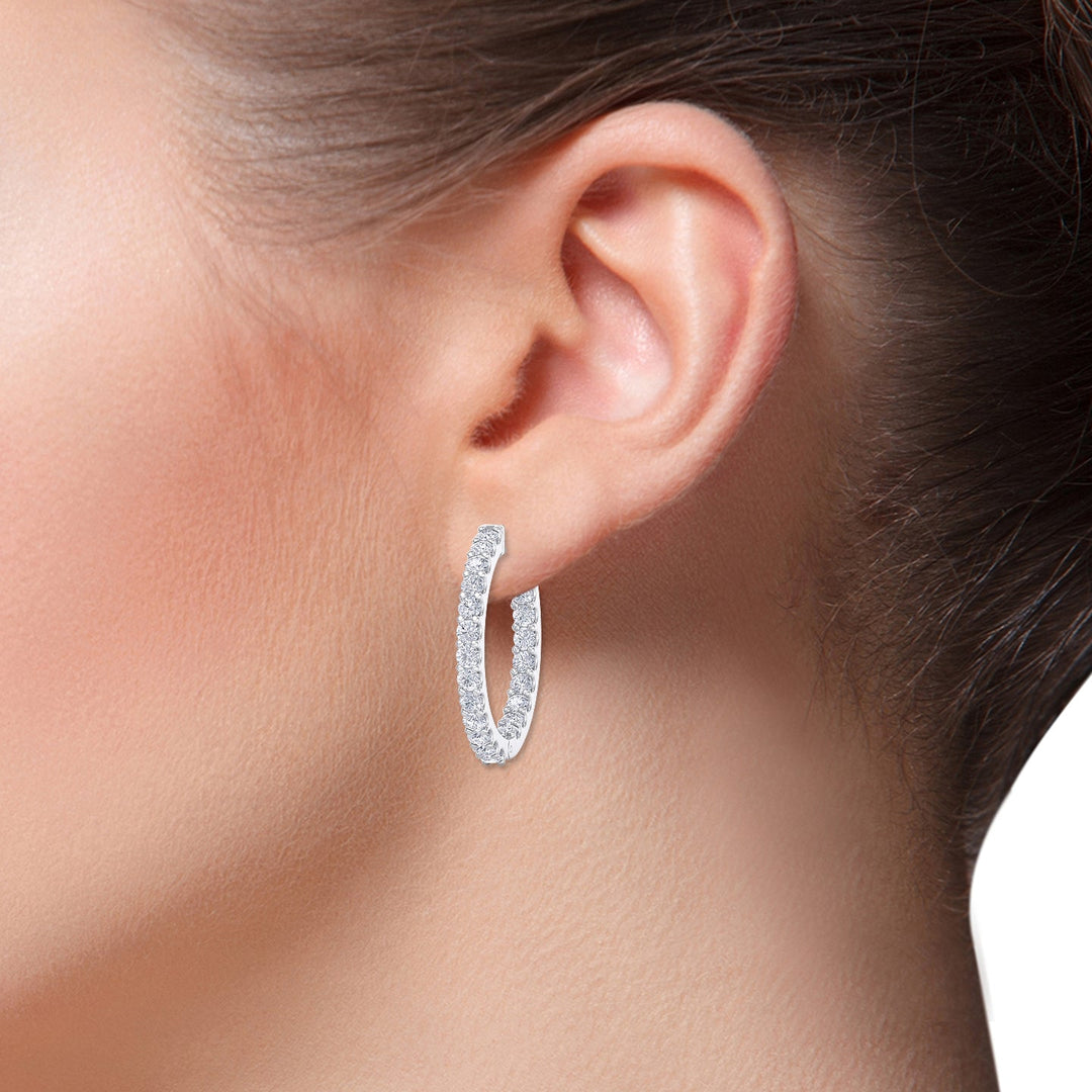 Diamond eternity hoop earrings in white gold with white diamonds of 2.92 ct in weight