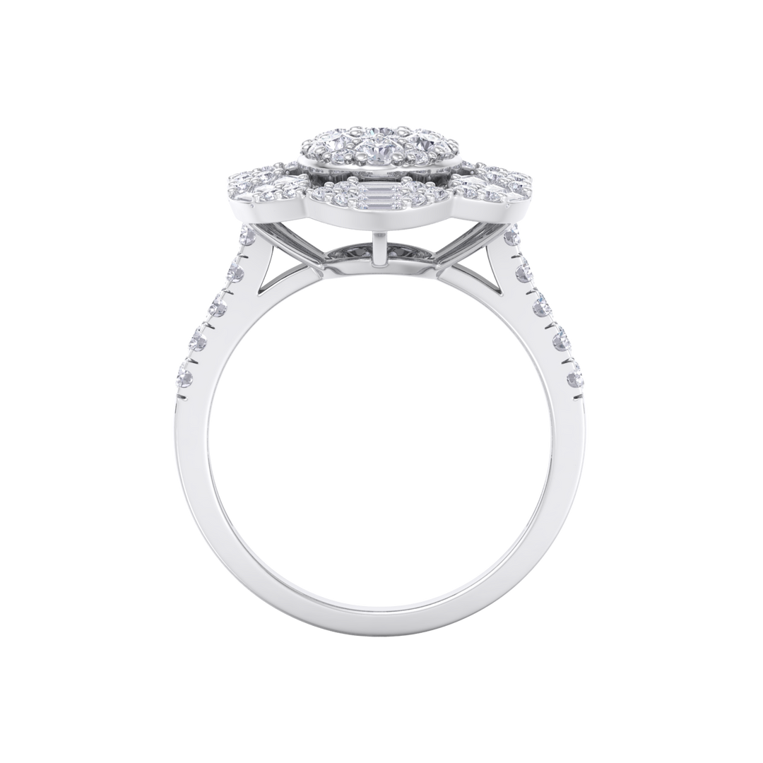 Diamond flower ring in rose gold with white diamonds of 1.52 ct in weight