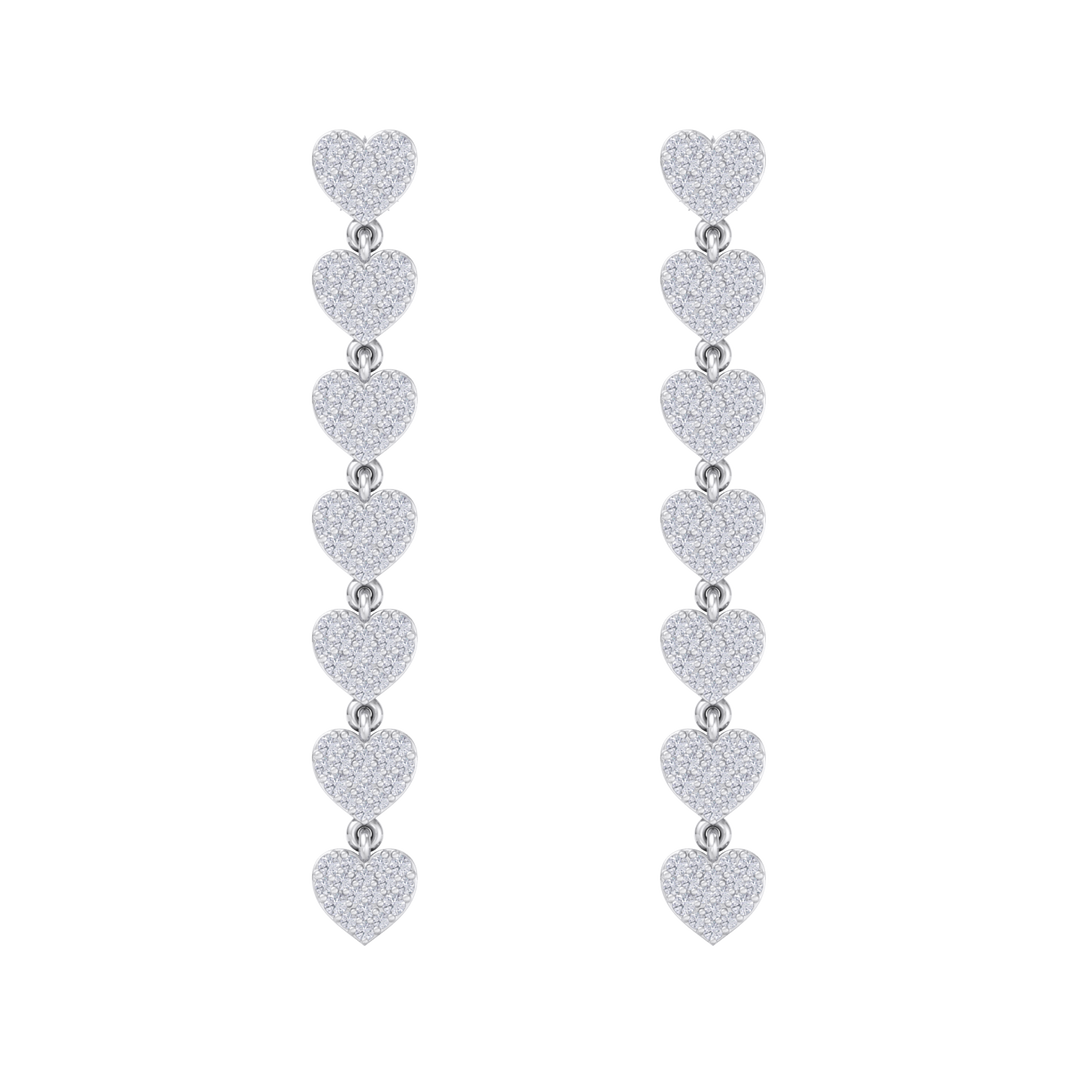 Dangle earrings with hearts in yellow gold with white diamonds of 1.78 ct in weight