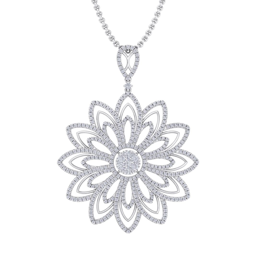 Diamond flower pendant in white gold with white diamonds of 3.35 ct in weight