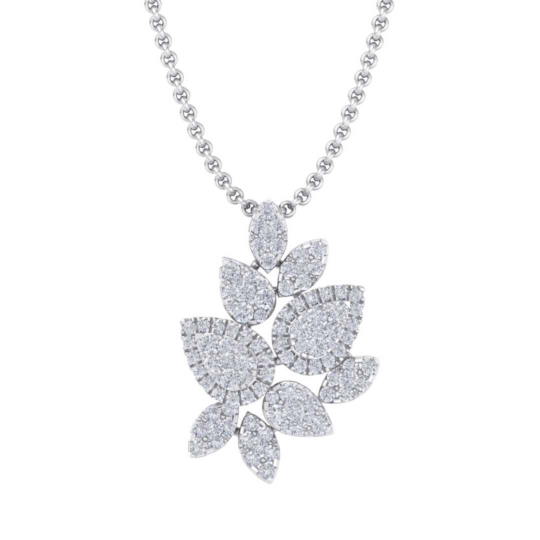 Diamond leaf pendant in rose gold with white diamonds of 2.31 ct in weight