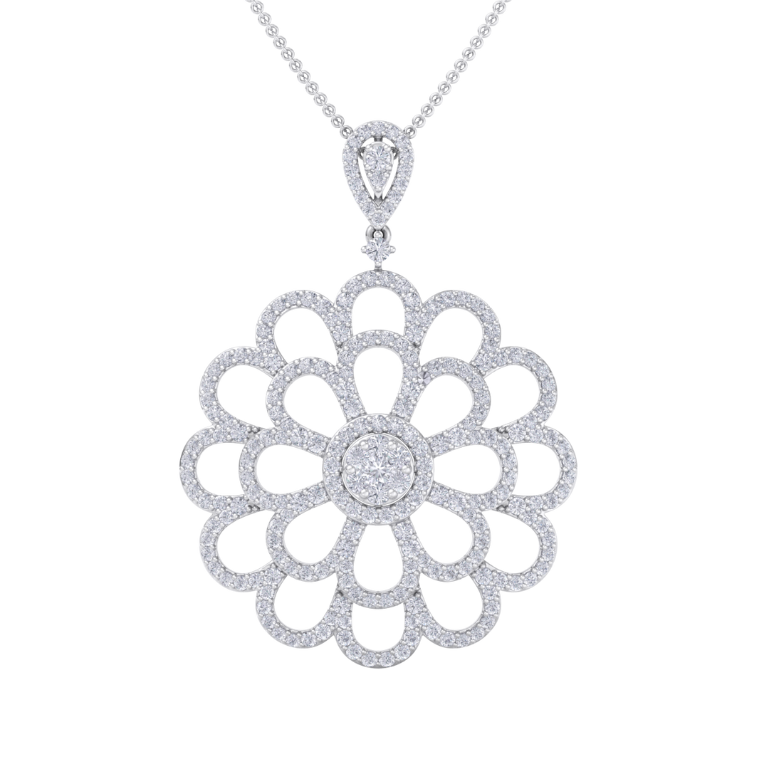Flower Pendant in white gold with white diamonds of 2.38 ct in weight