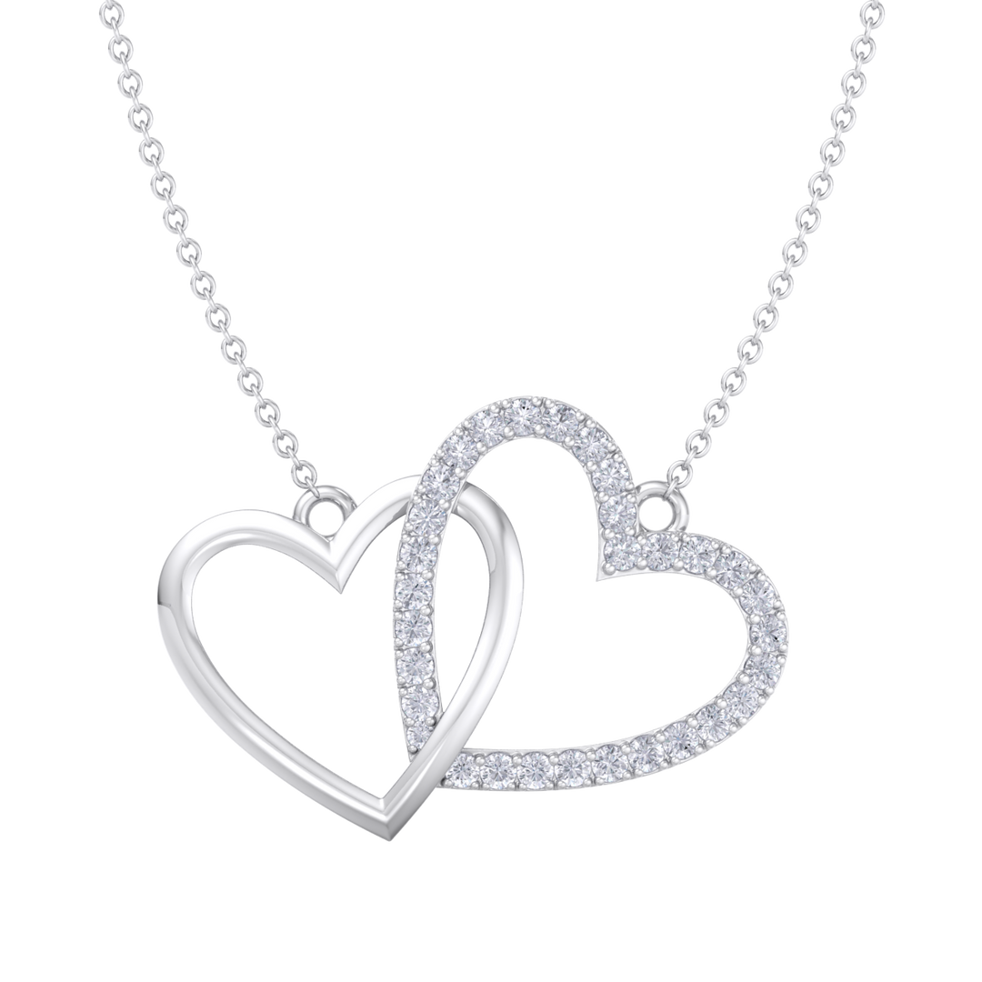 Cute hearts necklace in white gold with white diamonds of 0.61 ct in weight