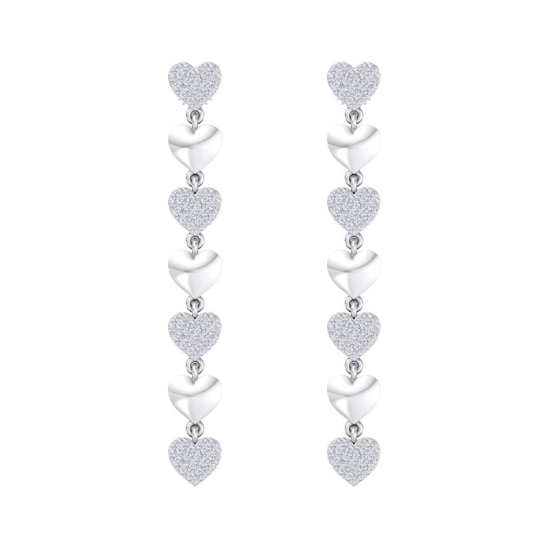 Dangle earrings with gold hearts in rose gold with white diamonds of 1.01 ct in weight