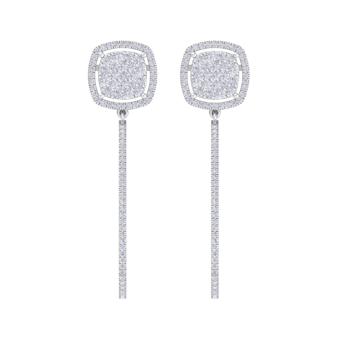 Dangle hoop earrings in white gold with white diamonds of 1.30 ct in weight