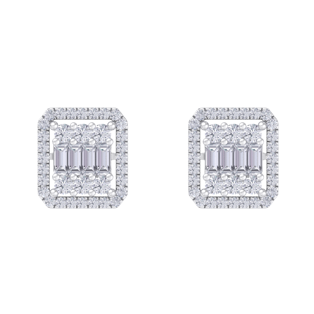 Square earrings in white gold with baguette white diamonds of 0.89 ct in weight