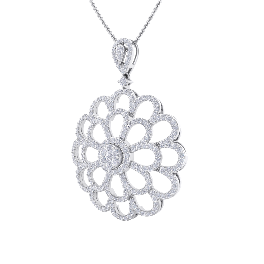 Flower Pendant in white gold with white diamonds of 2.38 ct in weight