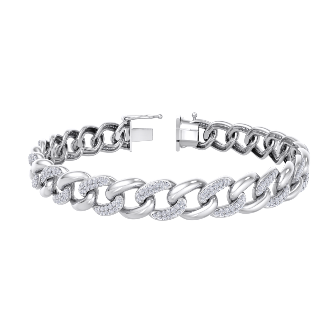 Diamond curb chain link bracelet in rose gold with white diamonds of 1.82 ct in weight