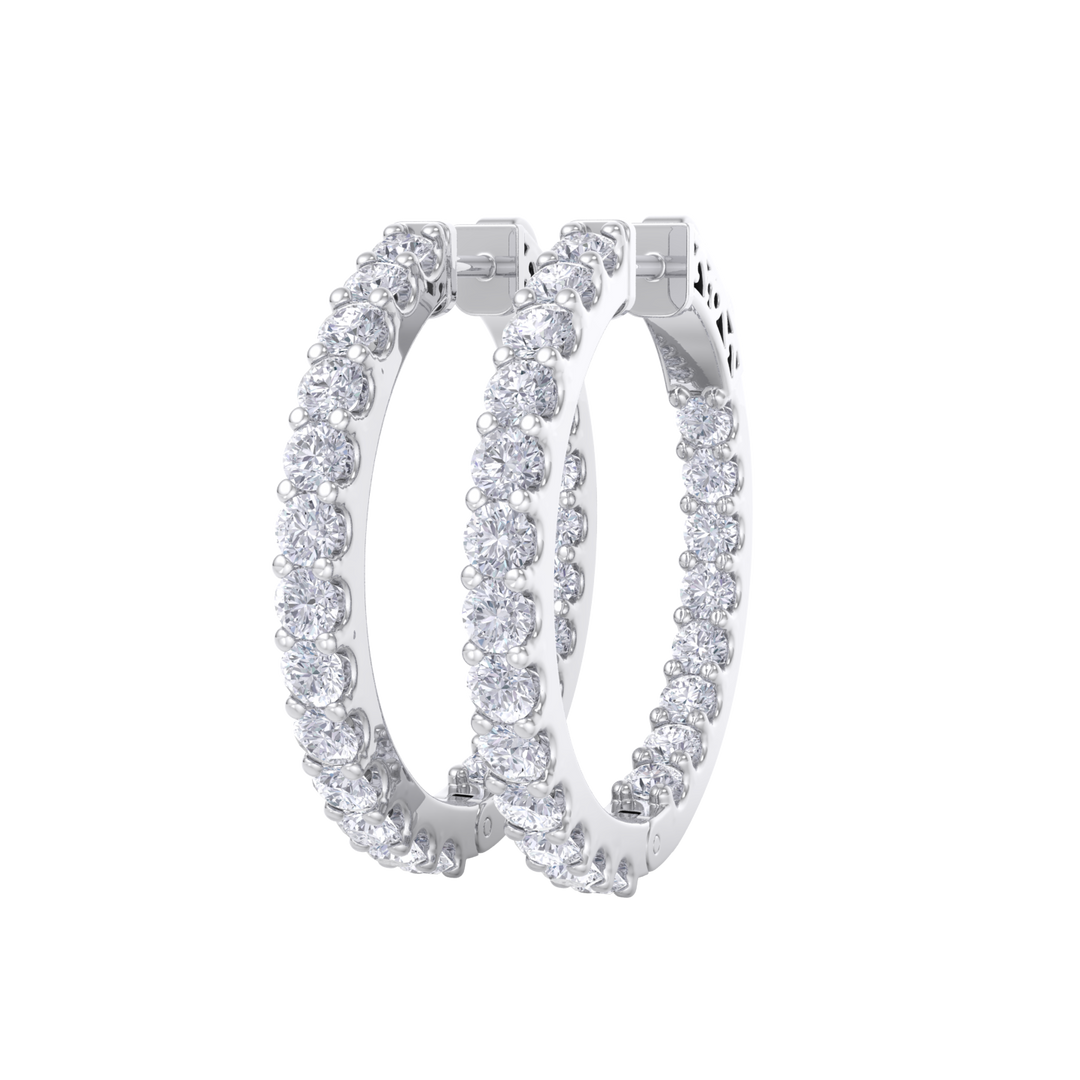 Diamond eternity hoop earrings in yellow gold with white diamonds of 2.92 ct in weight