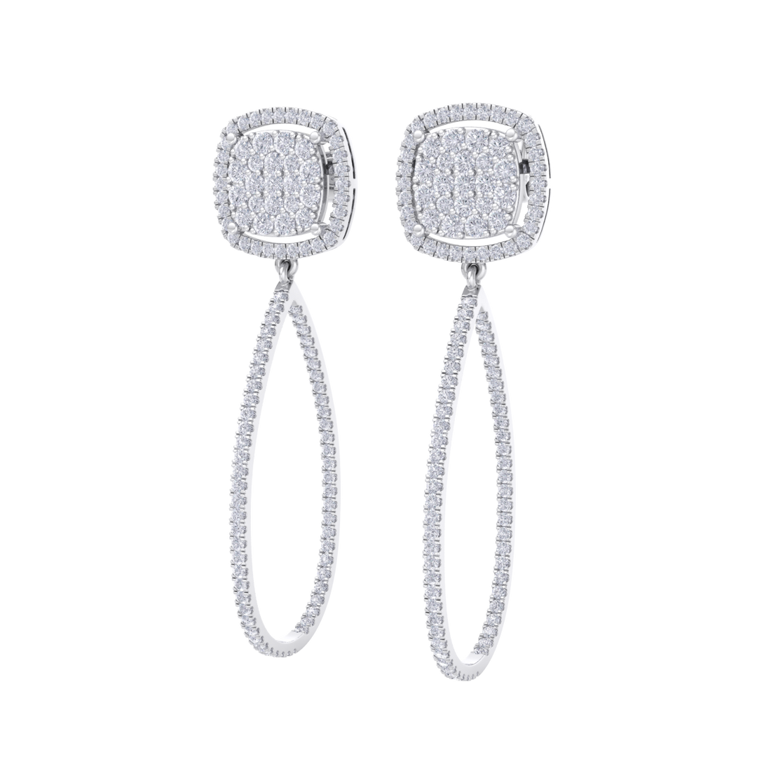 Dangle hoop earrings in rose gold with white diamonds of 1.30 ct in weight