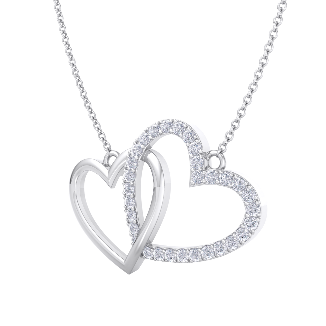 Cute hearts necklace in white gold with white diamonds of 0.61 ct in weight