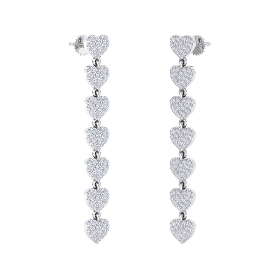 Dangle earrings with hearts in rose gold with white diamonds of 1.78 ct in weight