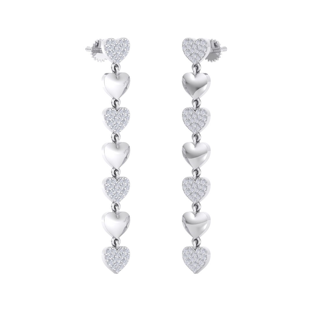 Dangle earrings with gold hearts in white gold with white diamonds of 1.01 ct in weight