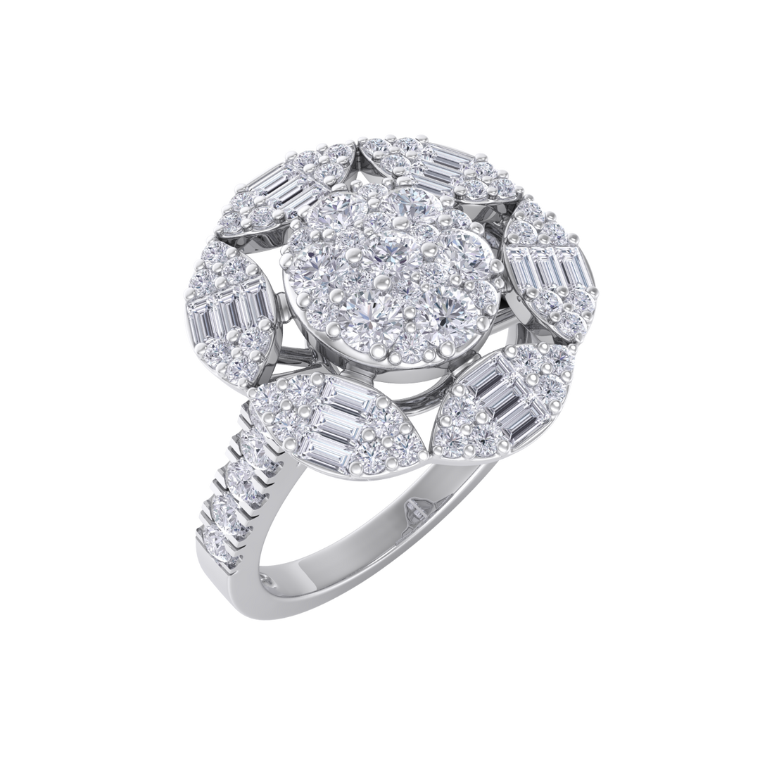 Diamond flower ring in rose gold with white diamonds of 1.52 ct in weight