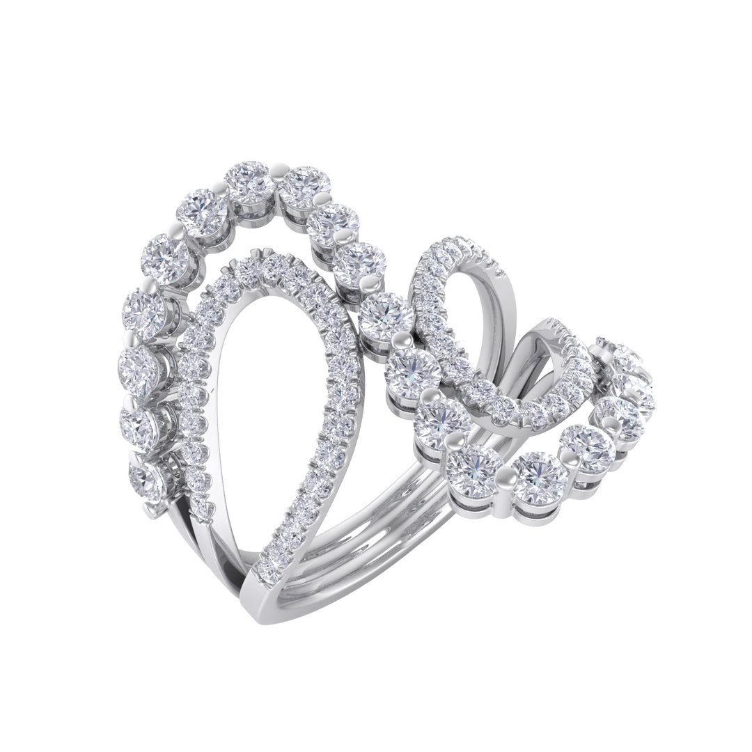 Intertwined ring in white gold with white diamonds of 1.20 ct in weight