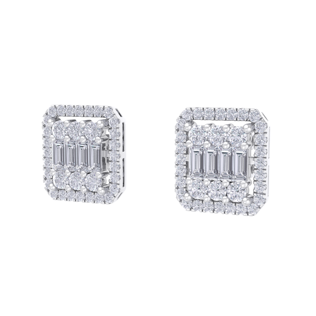 Square earrings in white gold with baguette white diamonds of 0.89 ct in weight