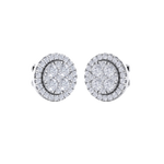 Load image into Gallery viewer, Round cluster stud earrings in yellow gold with white diamonds of 0.98 ct in weight