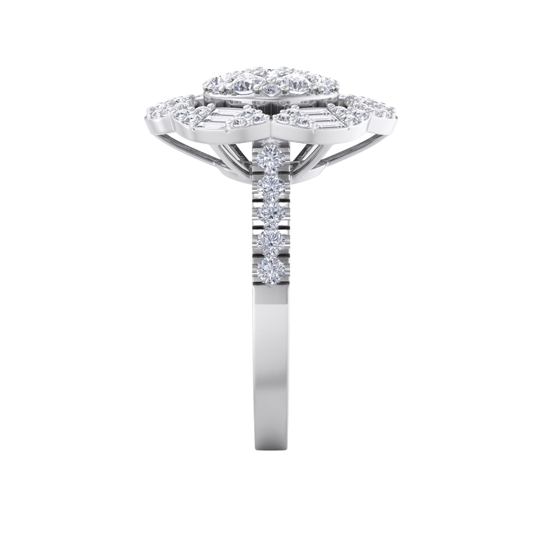 Diamond flower ring in rose gold with white diamonds of 1.52 ct in weight
