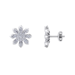 Load image into Gallery viewer, Small flower stud earrings in yellow gold with white diamonds of 0.59 ct in weight