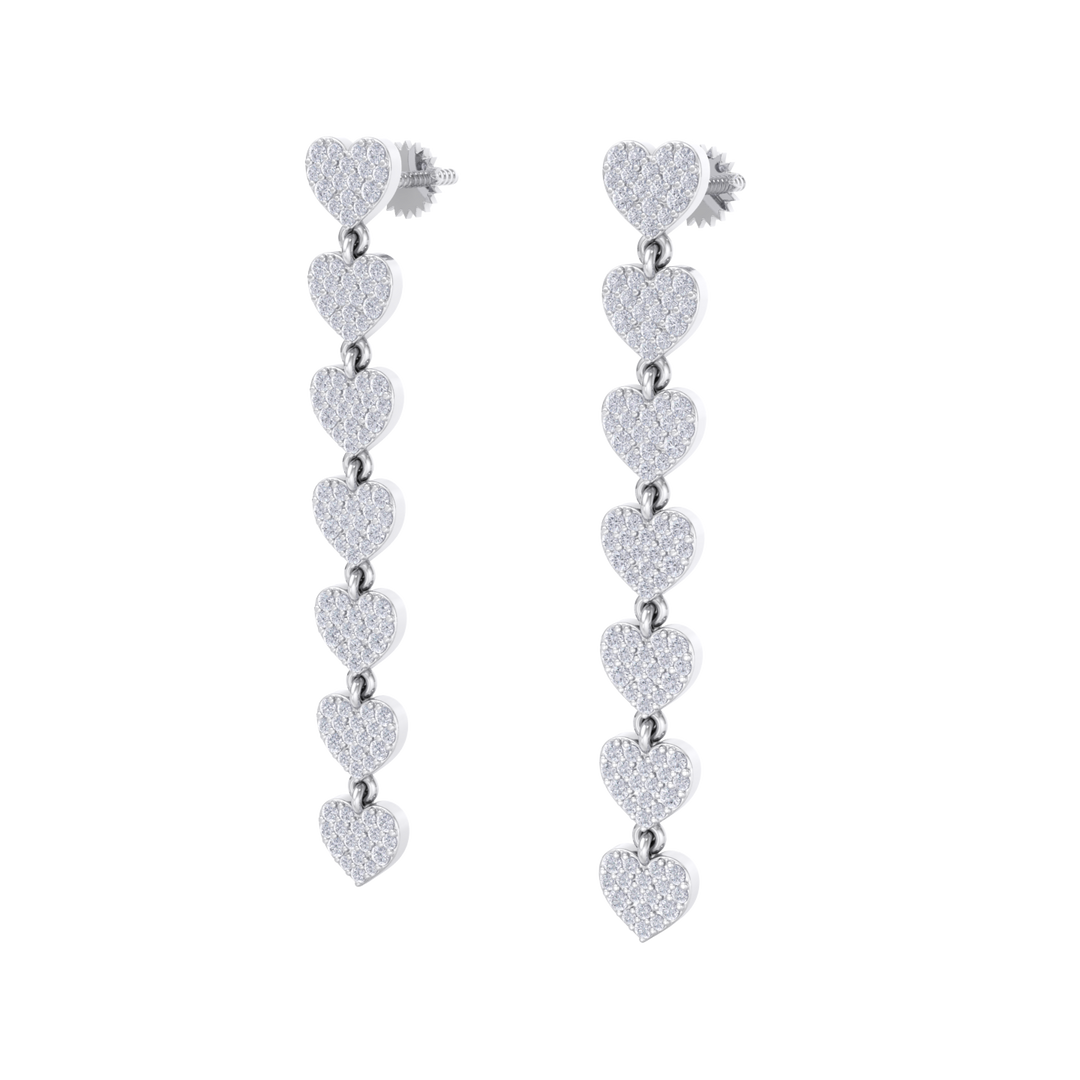 Dangle earrings with hearts in rose gold with white diamonds of 1.78 ct in weight