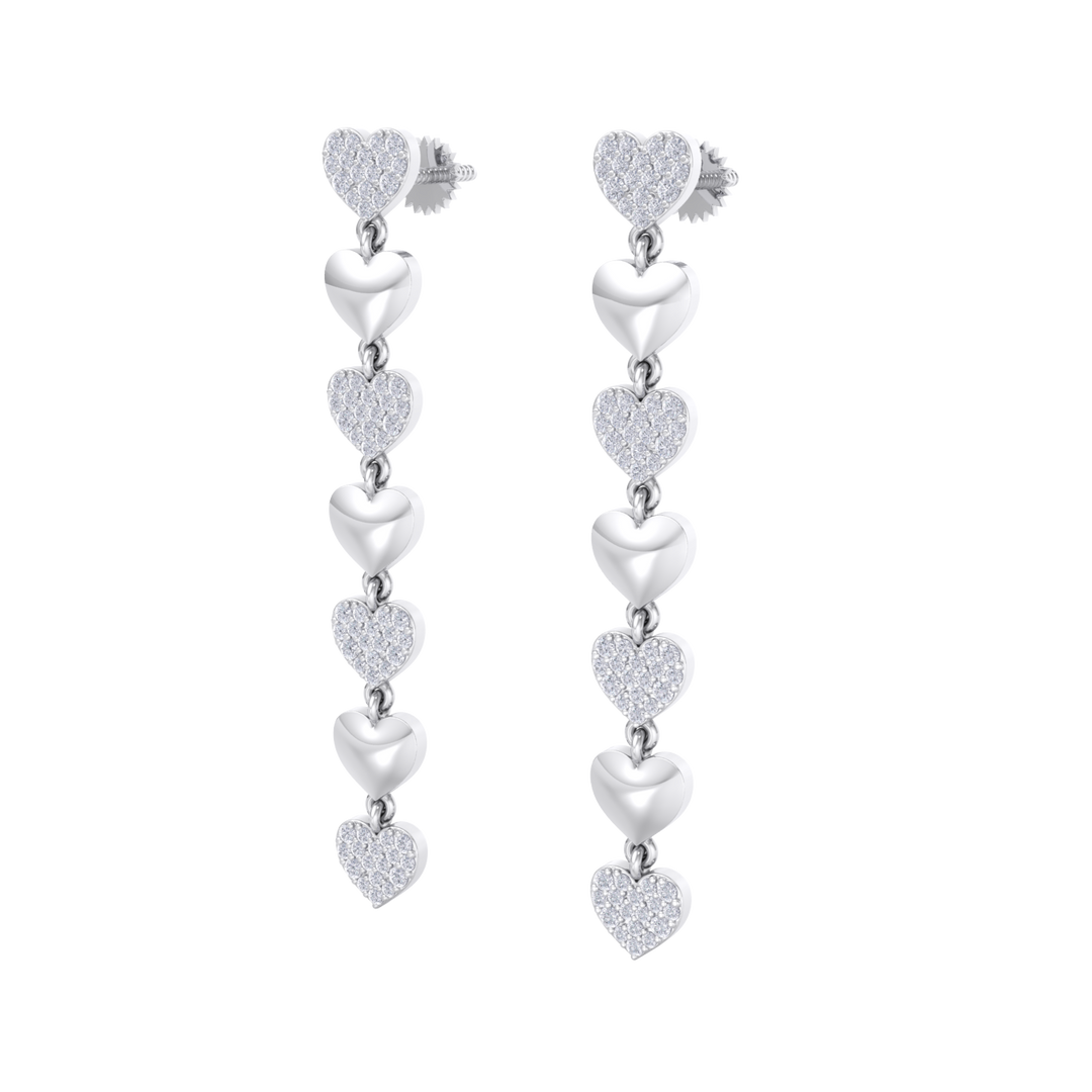 Dangle earrings with gold hearts in white gold with white diamonds of 1.01 ct in weight