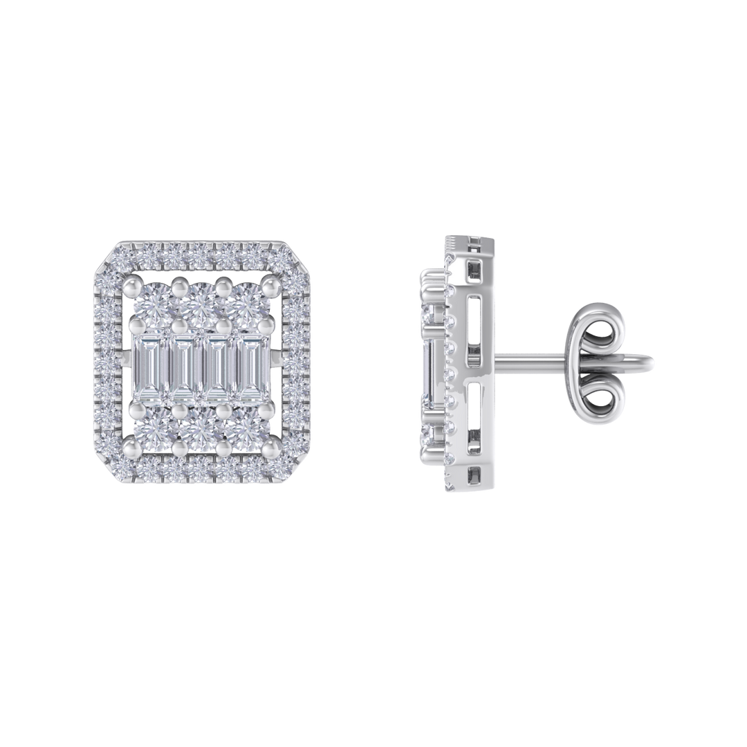 Square earrings in white gold with baguette white diamonds of 0.89 ct in weight