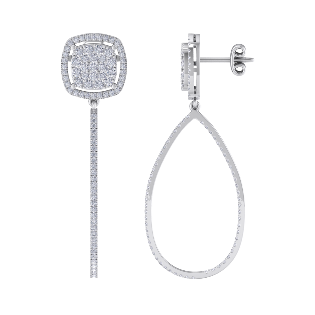 Dangle hoop earrings in white gold with white diamonds of 1.30 ct in weight