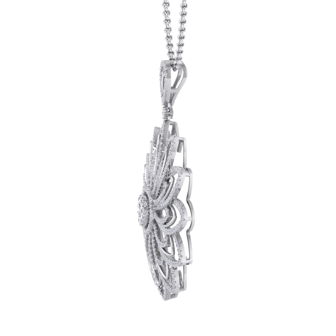 Diamond flower pendant in rose gold with white diamonds of 3.35 ct in weight