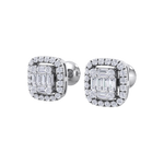 Load image into Gallery viewer, Halo square stud earrings in yellow gold with white diamonds of 0.41 ct in weight