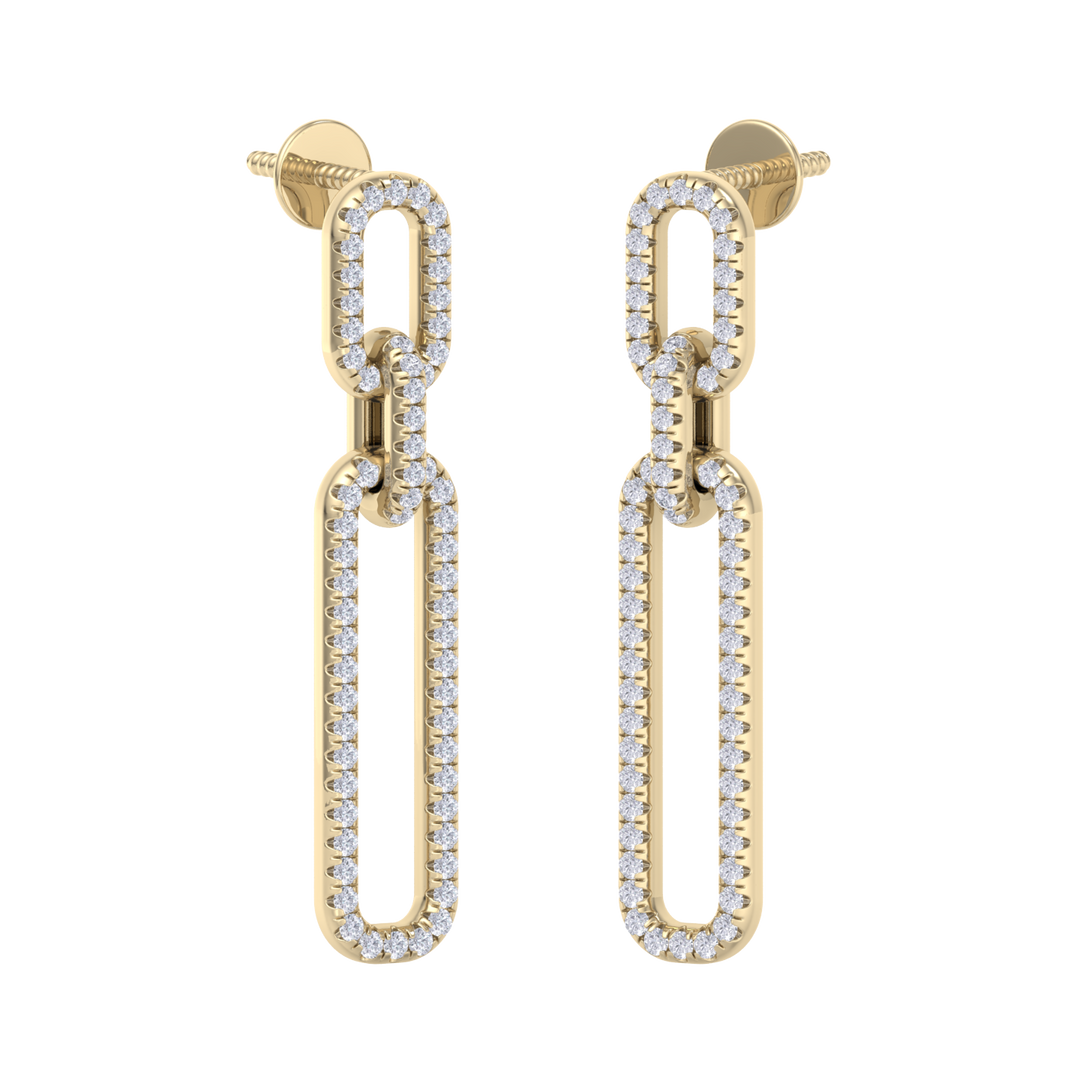 Diamond chain link earrings in yellow gold with white diamonds of 0.50 ct in weight