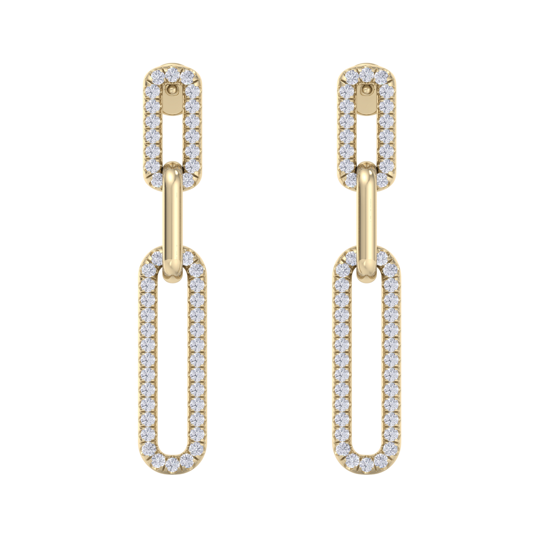 Diamond chain link earrings in yellow gold with white diamonds of 0.40 ct in weight
