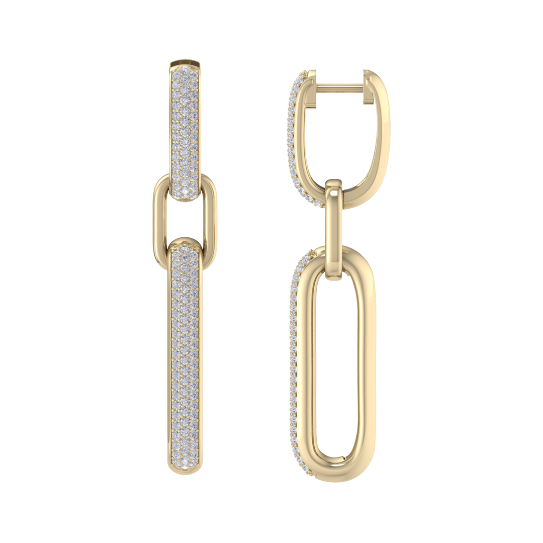 Chunky diamond chain link earrings in yellow gold with white diamonds of 0.87 ct in weight