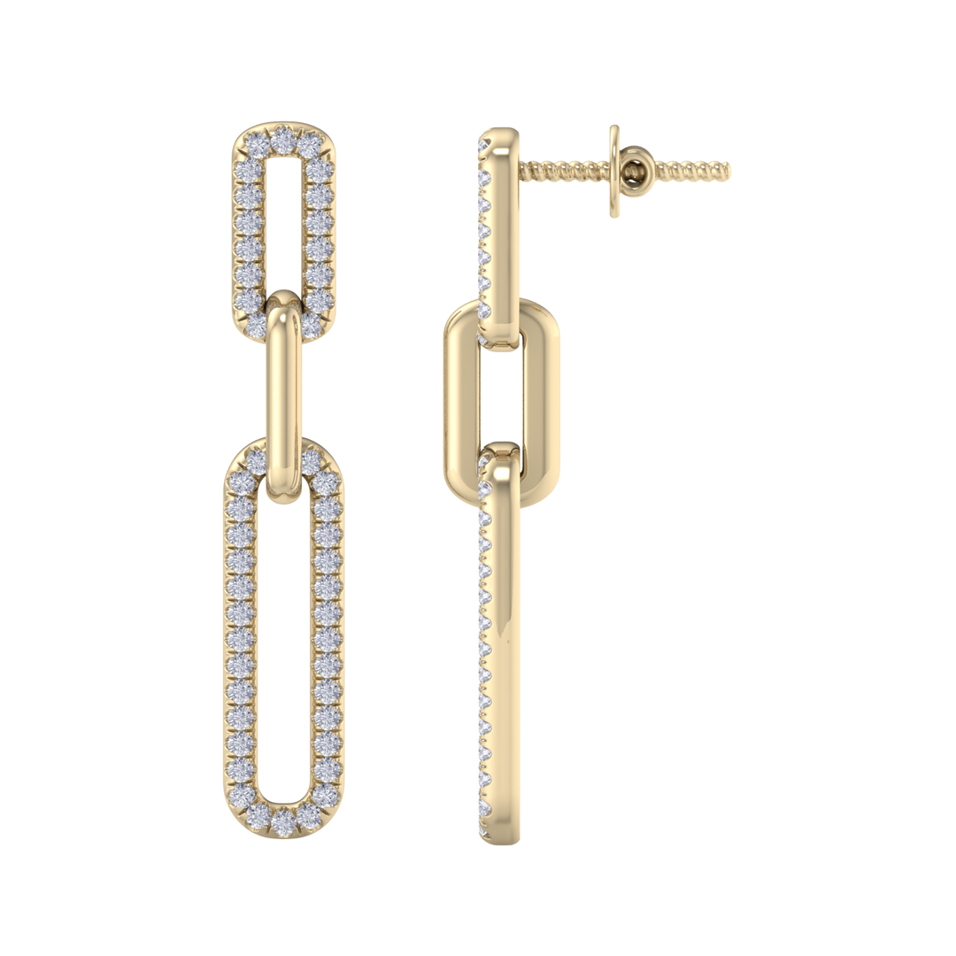 Diamond chain link earrings in yellow gold with white diamonds of 0.40 ct in weight