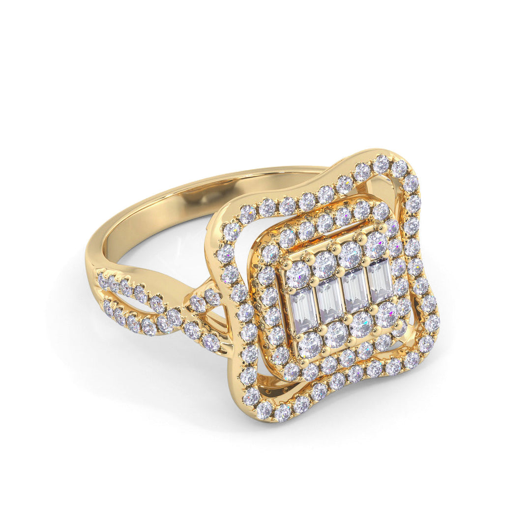 Fashion ring in yellow gold with white diamonds of 0.67 ct in weight