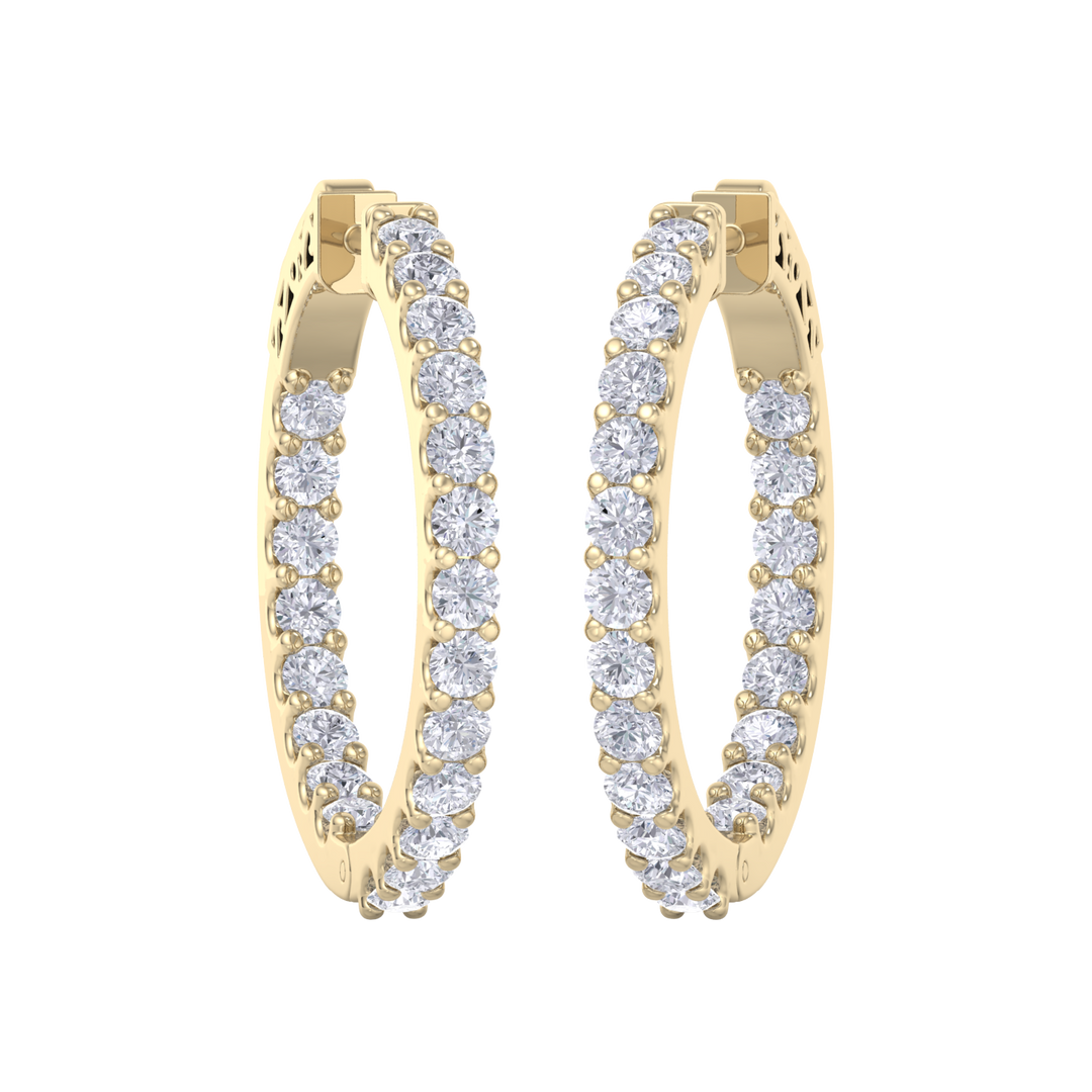 Diamond eternity hoop earrings in yellow gold with white diamonds of 2.92 ct in weight