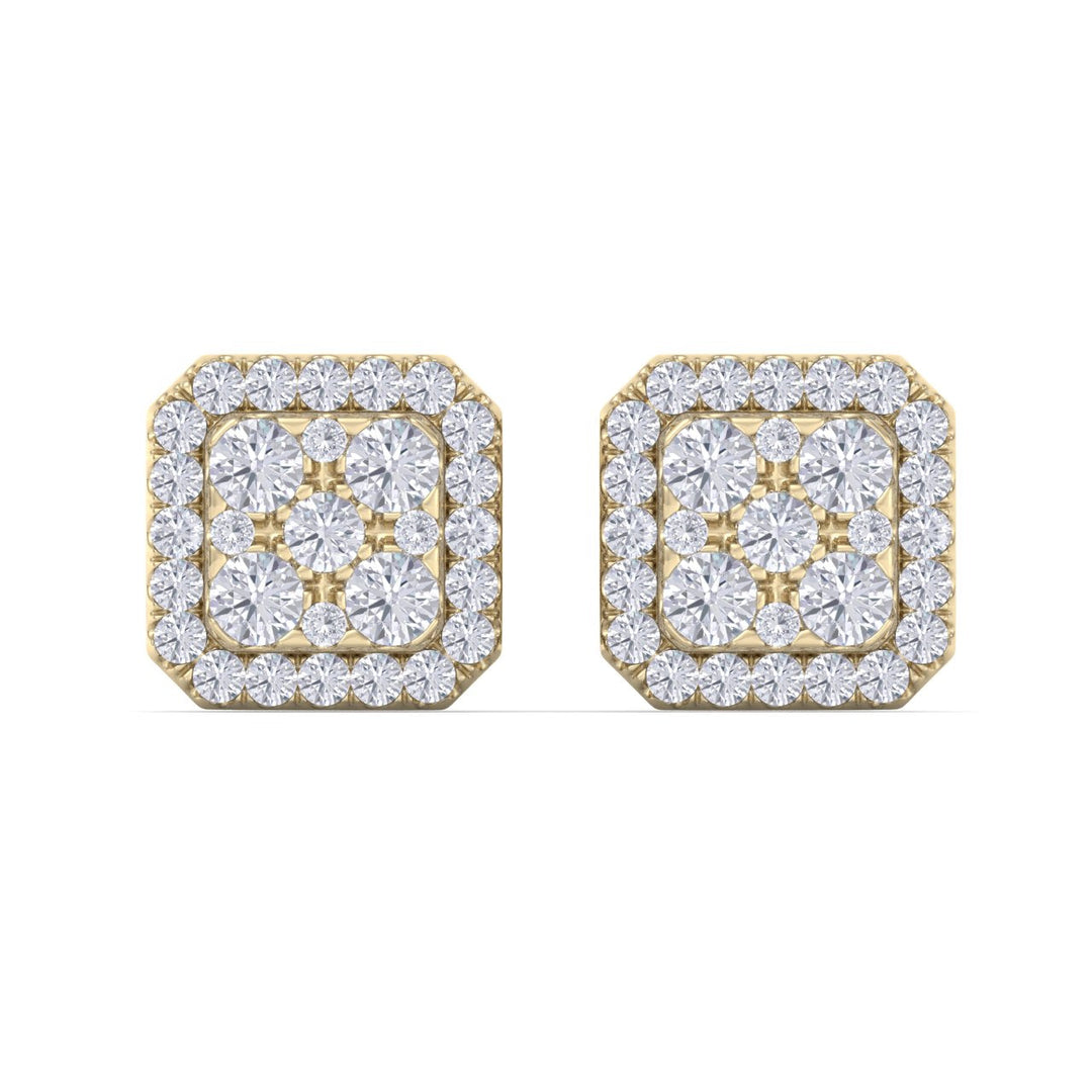 Classic Square stud earrings in yellow gold with white diamonds of 0.51 ct in weight
