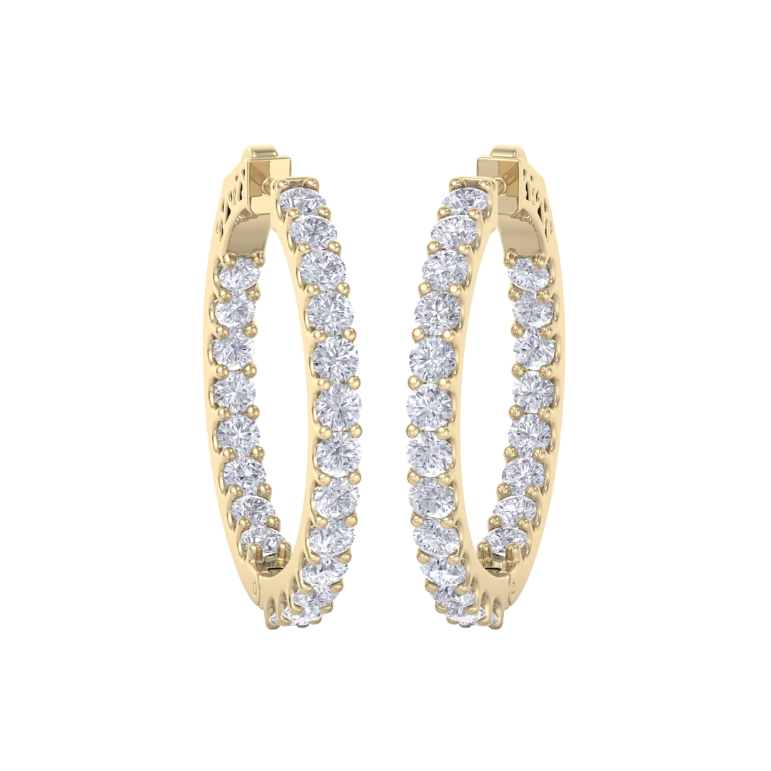 Diamond eternity hoop earrings in yellow gold with white diamonds of 4.82 ct in weight